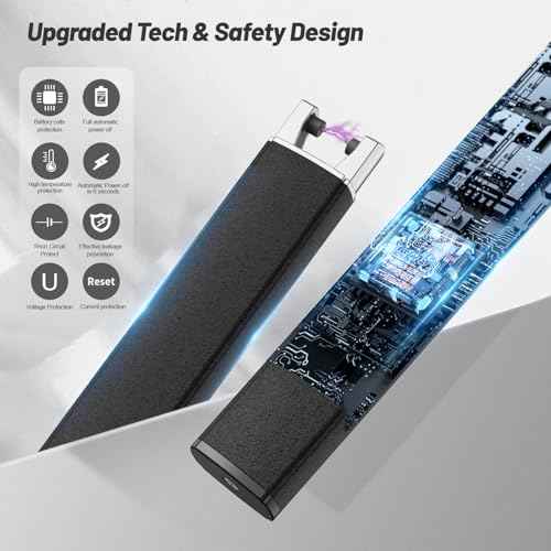 VEHHE Candle Lighter, Windproof Pulse Electric Lighter with Anti-False-Touch Lock and Led Display, Lighters for Candle BBQ Camping Festivals-Black