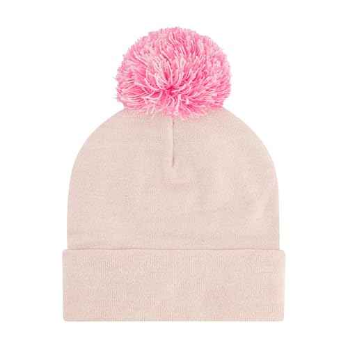 Hello Kitty Beanie Hat and Gloves Set, Girls Cuffed Marled Winter Knit Cap with Pom and Matching Mittens, Pink, One Size