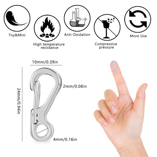 Mini Carabiner Clips Set - 90 Pcs Tiny Alloy Spring Snap Hooks for Keys, Backpack & Camping - S Variation