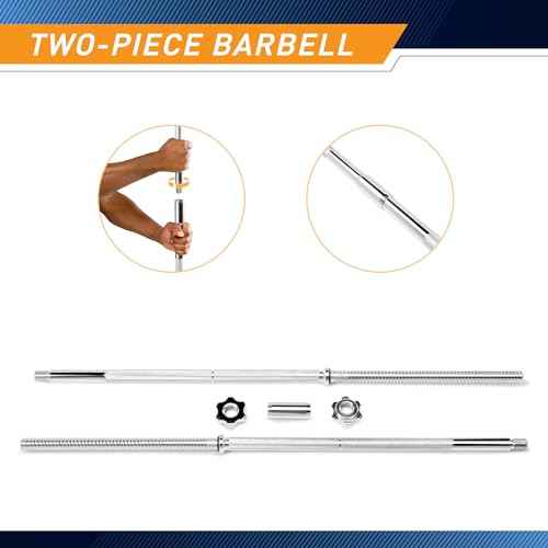 Marcy 6 ft. Two-Piece Standard Weight Bar with Threaded Spin Lock Collars for 1-inch Weight Plates Free Weights Accessory for Home Gym TRB-72.2