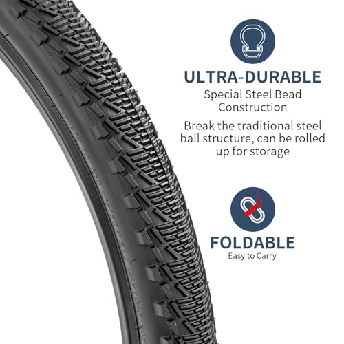 26x2.10 Bike Tire and Tube Set - Folding Gravel Tire 2 pcs with Tire Levers