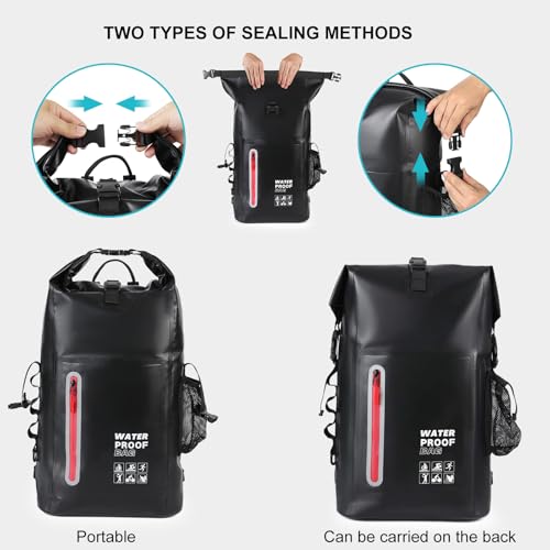 Black Waterproof Floating Backpack for Kayaking & Beach Activities