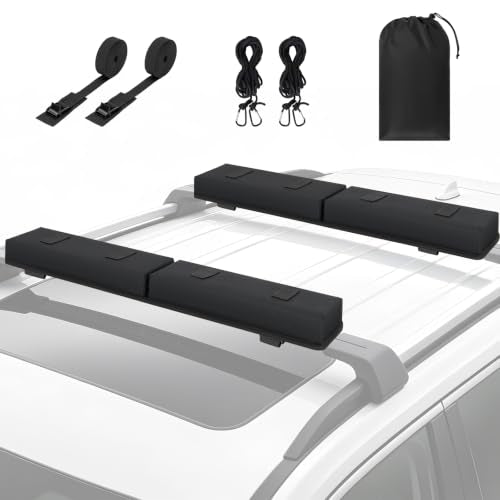 Universal Soft Roof Rack Pads with Roof Rack - Kayak Surfboard Canoe Luggage Carrier + Tie Down Straps