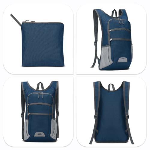 Lightweight Foldable 20L Travel Backpack - Water-Resistant Daypack for Hiking & Commuting, Dark Blue
