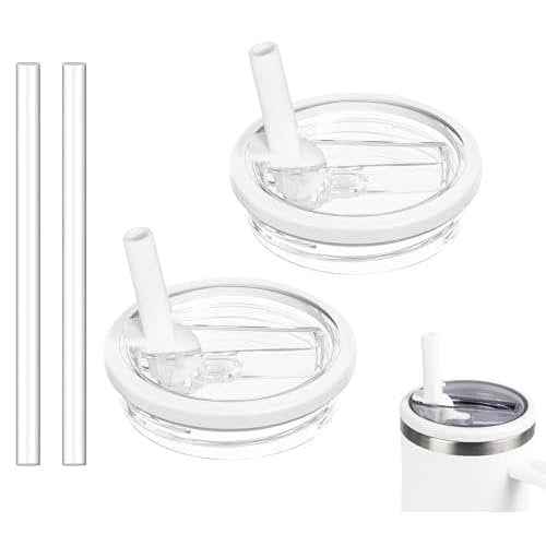 2 Pack 30 oz Tumbler Flip Straw Lid Replacement Compatible for Stanley Quencher, Leak Proof Lid Replacement for 30 OZ Stanley H2.0 FlowState Tumbler,Spill Proof Splash Reusable (White)