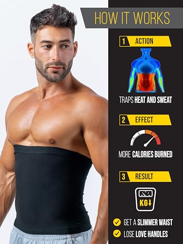Men's Waist Trainer Sweat Belt for Workout Black Medium XS-10XL