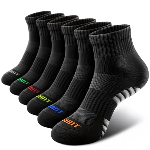 Kids Boys Ankle Socks 6 Pairs Athletic Cushion Seamless Toe X-Large - Black