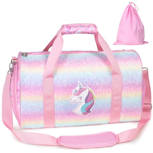 Kids Dance Bag with Shoe Compartment - Glitter Unicorn Pink, Medium