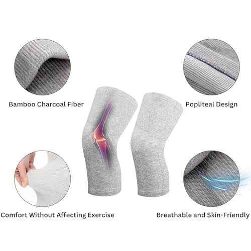 1 Pair Bamboo Charcoal Knee Sleeve - Bamboo Knee Brace Compression Knee Sleeve Perfect Knee Brace for Knee Pain and Enhanced Comfort (Gray, 77-198 Lb)