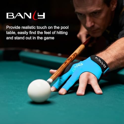 Banly Billiard Pool Gloves Left Hand 3 Finger Blue Small - Snooker Cue Sport