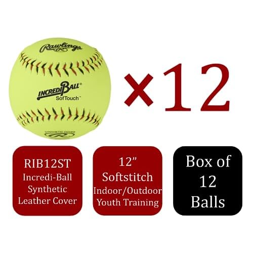 Rawlings | Incredi-Ball Yellow Softstitch Softballs | 11" & 12" Options | Cloth & Synthetic Leather Cover Options | 12 Count
