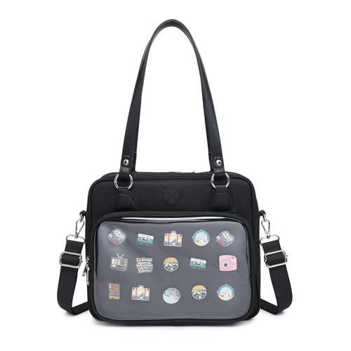 Oxford Ita Bag Crossbody Shoulder Bag Satchel with Pins - Black
