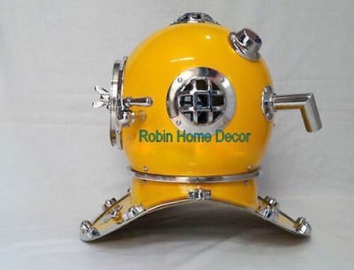 Robin Exports Antique Yellow Diving Helmet US Navy Anchor Engineering Divers Helmet Replica