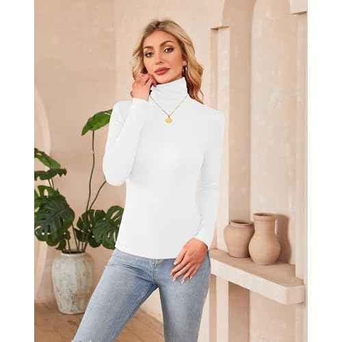 Herou 2 Pack Womens Long Sleeve Turtleneck Slim Fitted Lightweight Casual Active Layer Tops Shirts