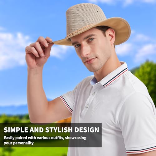 X-Large Mesh Sun Hat for Men Golf Beach Safari Wide Brim Outdoor Cap - Natural