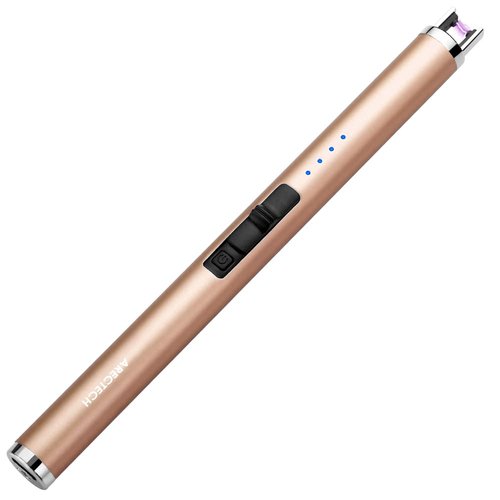 ARECTECH Rechargeable Electric Candle Lighter Arc Plasma Windproof Lighter for Candle Kitchen Birthday Gift for Mom Men Wife with Type-C Cable Champagne Gold