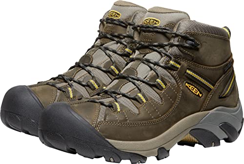KEEN Men's Targhee 2 Mid Height Waterproof Hiking Boots, Black Olive/Yellow, 10.5
