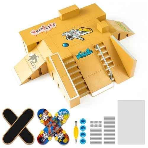 Fingerboard Skate Park Kit - Finger Skateboard Ramp Set with 8 Skatepark Deck Ramp and 4 Finger Skateboards, Astronaut Customization Fingerboard Skatepark for Boys Girls Gift