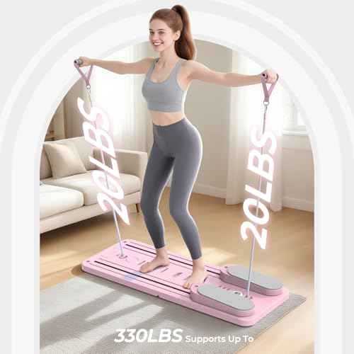 Multifunctional Pilates Board, Pilates Reformer Sets 7-in-1 Foldable Pilates Reformer Machine for Home Workout with Timer, Phone Holder, Push-up Bar, Ab Board, 330LBS Capacity Portable Set