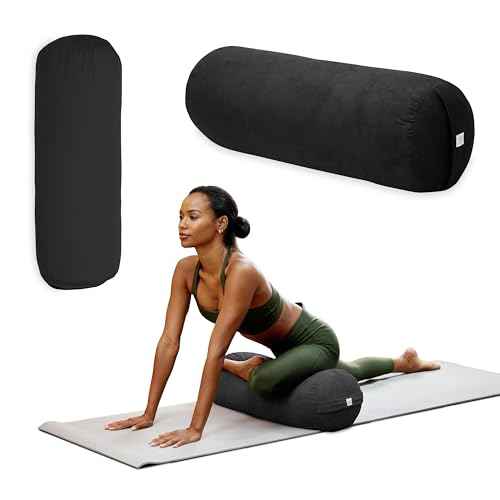 Gaiam Round Yoga Bolster Pillow, Soft Meditation Cushion for Yoga, Massage and Back Support, Breathable Cotton Fill, Zippered Microfiber Cover, Easy-Carry Handle, Machine Washable