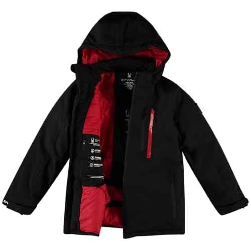 Spyder Boys Winter Ski Jacket - Insulated Soft Shell Water Resistant and Windproof Snowboard Winter Coat with Detachable Hood, Size 4, Black