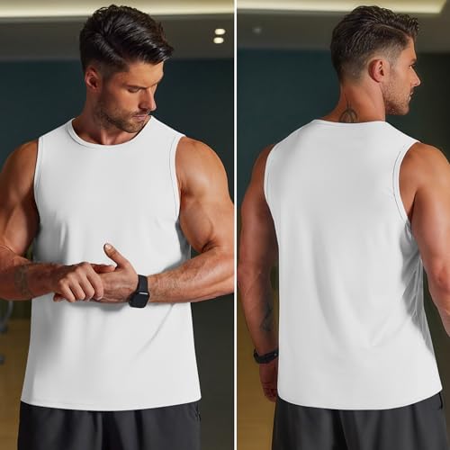 Men's Workout Tank Top Large White - Quick Dry Sleeveless Gym Shirt