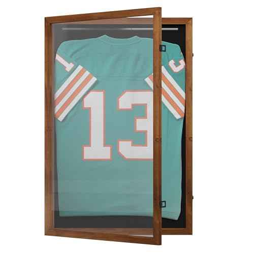 Flash Furniture Banks Jersey Display Case, Hanging PVC Tube, Velvet Lined Back, Foam Sheet Insert, Acrylic Window, Anti-Theft Lock with Keys, 24x36, Rustic Brown