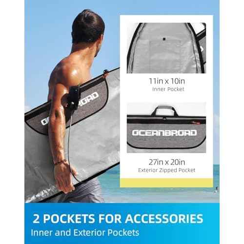 OCEANBROAD Surfboard Longboard Bag Day Bag Travel Bag 5'0, 5'6, 6'0, 6'6, 7'0, 7'6, 8'0, 8'6, 9'0, 9'6, 10'0
