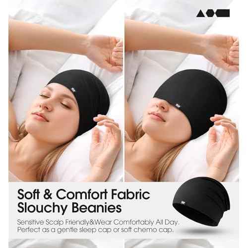 SUNMECI Thin Slouchy Beanie Hat - Soft for Chemo Hair Loss, All Day & Night Wearable Sleep Cap, Warm Stretchy for Men Women