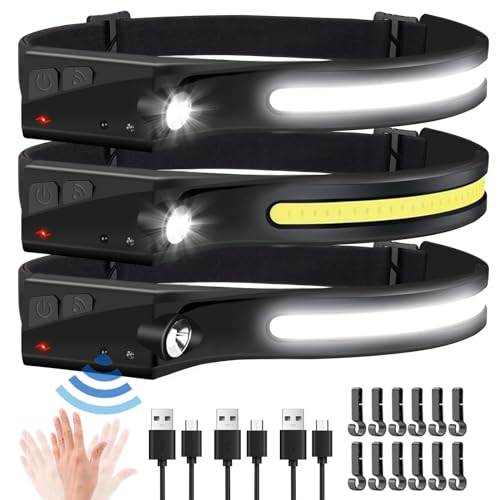 Rechargeable Headlamp 3 Pack with Wide 230° Beam for Adults - Black