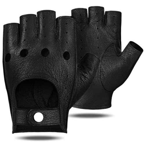 GSG Men Fingerless Gloves Driving Leather Cycling Half Finger Motorcycle Unlined Gloves for Cycling