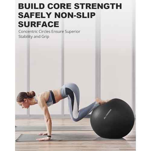 Trideer Exercise Ball for Yoga, Pilates & Fitness ? Stability Ball Equipment for Home Gym & Office Chair, Core & Balance Training Accessories, Physical Therapy Equipment, Quick Pump Included, 5 Sizes