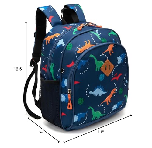 JinBeryl Toddler Backpack Boys, 12 Inch Kids Backpack for Preschool or Kindergarten, Dinosaur Navy Blue