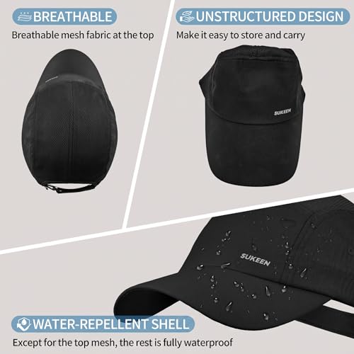 Unstructured Baseball Cap for Women and Men - Lightweight Running Hat - Black