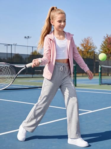 Girls Wide Leg Sweatpants with Pockets & Drawstring - 4 Pack, Large / Navy, Gray, Black