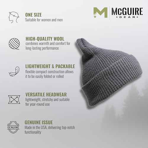 M MCGUIRE GEAR Warm Wool Military GI Watch Cap, 100% Wool US Made Tactical Beanie, Winter Hat for Men and Women - One Size
