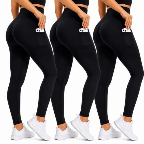 3 Pack High Waist Tummy Control Yoga Leggings for Women - Soft Workout Pants