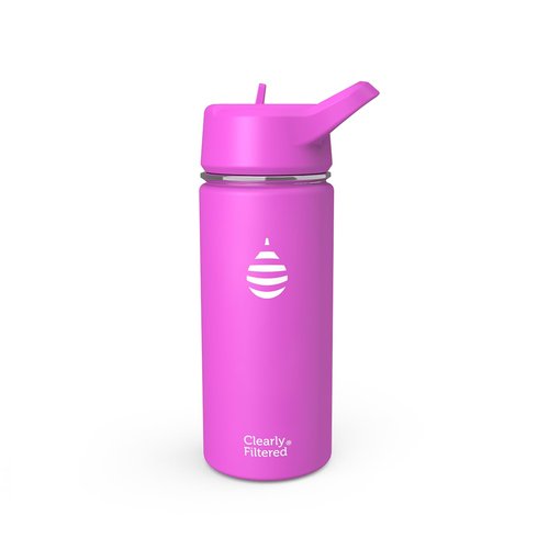 Clearly Filtered Water Bottle | Removes 220+ Contaminants, Double-Wall Insulated Stainless Steel, BPA/BPS Free, Phthalate Free, Filters Flouride Lead Chlorine (16oz, Purple Dino)