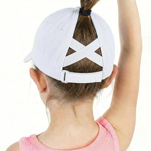 Kids Girls Baseball Cap with Ponytail Hole and Graphic Design - Adjustable Trucker Hat