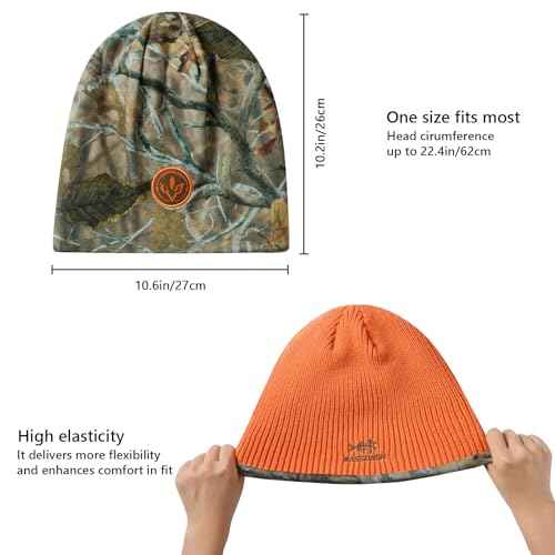 BASSDASH Reversible Windproof Fleece Winter Beanie Hats Thick Warm for Men Women Stretchy Fit Unisex Cuffed Knit Hat