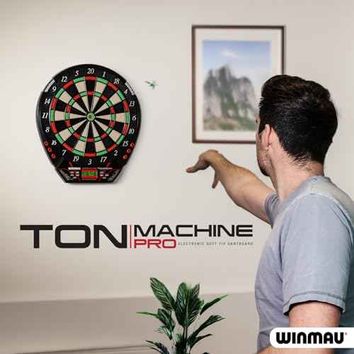 Winmau Ton Machine Electronic Dart Board - Soft Tip Dartboard for Adults, Dart Board Set with 90+ Games & Digital Scoreboard for 8 Players - 2 Sets of Soft Tip Darts, Throwing Line & Plastic Tips