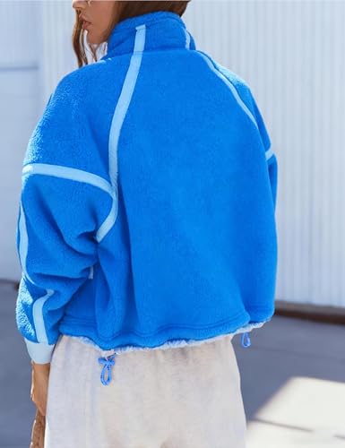 Women's Fleece Jacket Winter Sherpa Zip Up Outerwear with Pockets - Medium Blue
