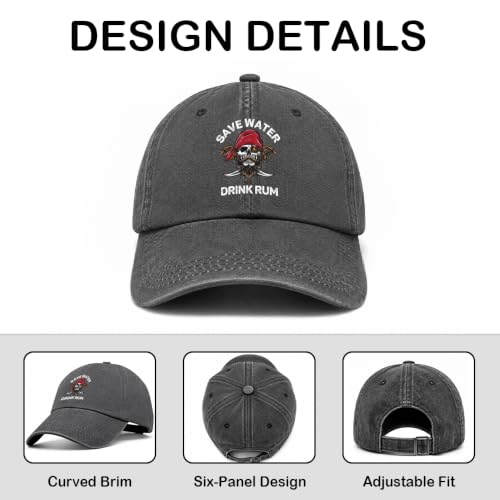 Funny Hiking Pattern Baseball Cap - Washed Black Cotton Adjustable Hat