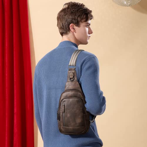 Crossbody Bag for Women Men Leather Sling Bag with Coffee Variation