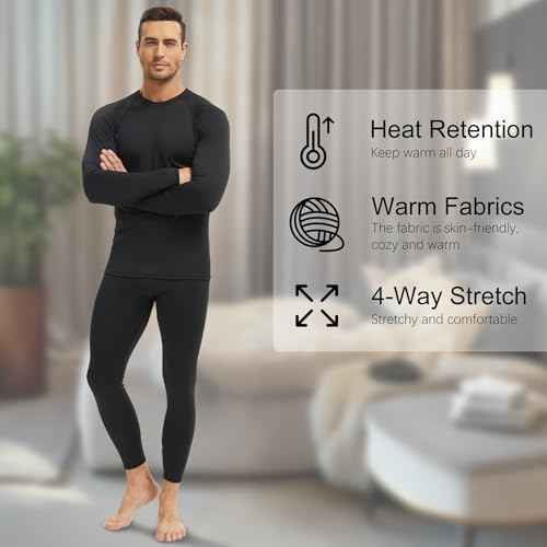 Men's Thermal Underwear Long Johns Fleece Lined Compression Pants Shirts Tops Athletic Base Layer Set Cold Weather