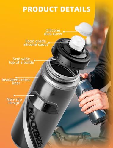 ROCKBROS Insulated Cycling Water Bottle 21oz - Black