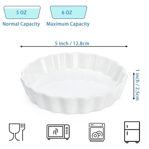 Porcelain Ramekins Set of 8, 5 oz, 5 Inch Diameter, Shallow Baking Dishes