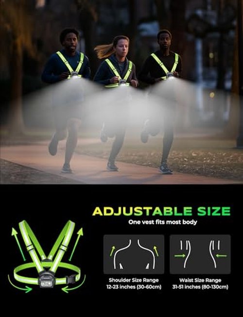 Viccux 500LM High-Visibility Running Lights for Runners with 7 Modes, Adjustable 45° Beam, 360° Reflective Straps & IPX4 Waterproof Running Light for Night Walking/Cycling/Jogging, 3.5-20Hrs Runtime