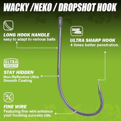 Drop Shot Hooks for Bass Fishing 2/0 Pack of 25 - Wacky & Neko Rig Finesse Worms
