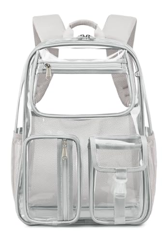 Heavy Duty Clear Backpack for Stadium Events 16in See Through Bookbag Grey
